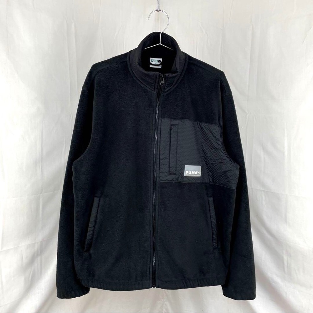 Puma full-zip fleece jacket with nylon and rubber logo detailing